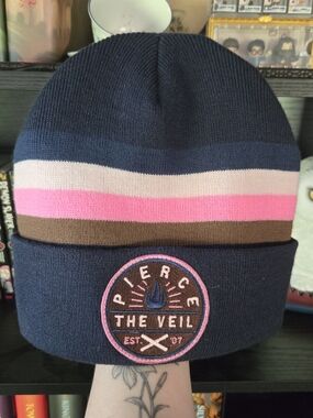 Pierce The Veil Navy Pink Stripe Knit Beanie